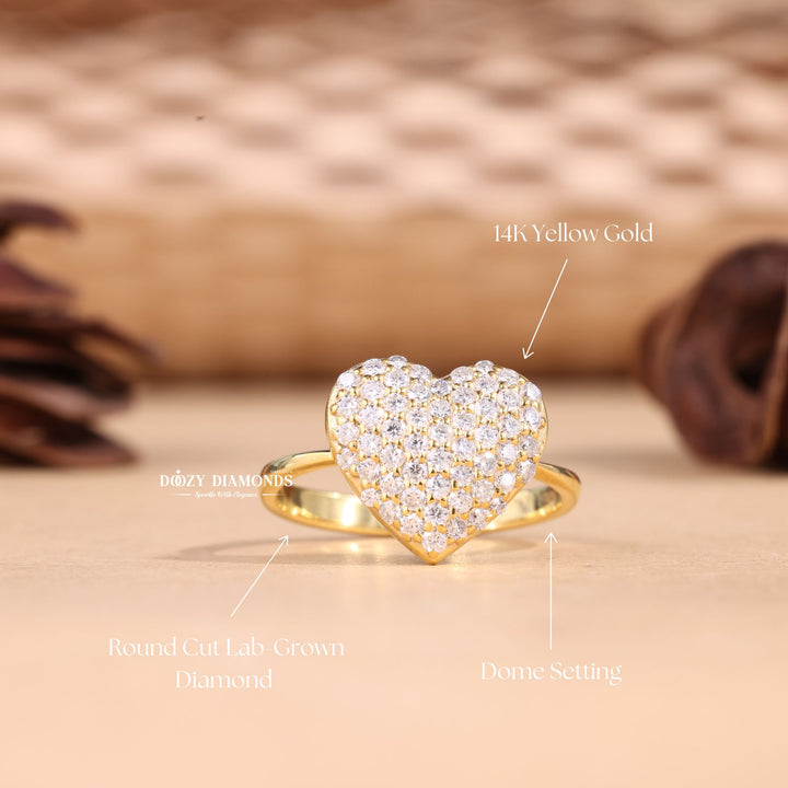 Round Cut Lab Grown Diamond F/VS1 Heart Shape Engagement Ring