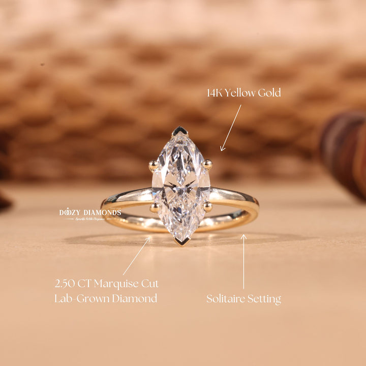 2.0CT-3.0CT Marquise Cut F/VS2 Lab Grown Diamond Solitaire Engagement Ring