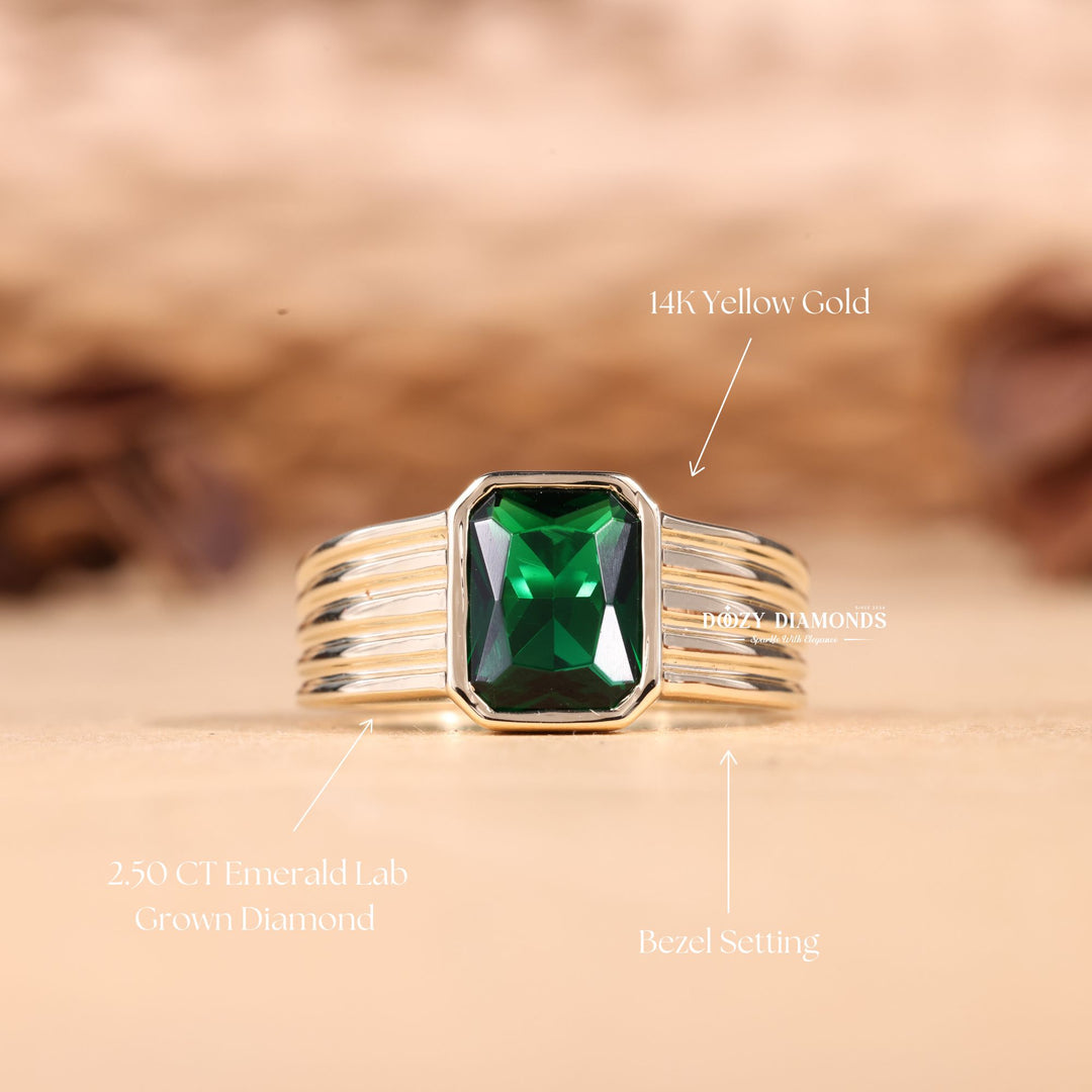 2.0CT-3.0CT Emerald E/VS1 Lab Grown Diamond Bezel Set Engagement Ring