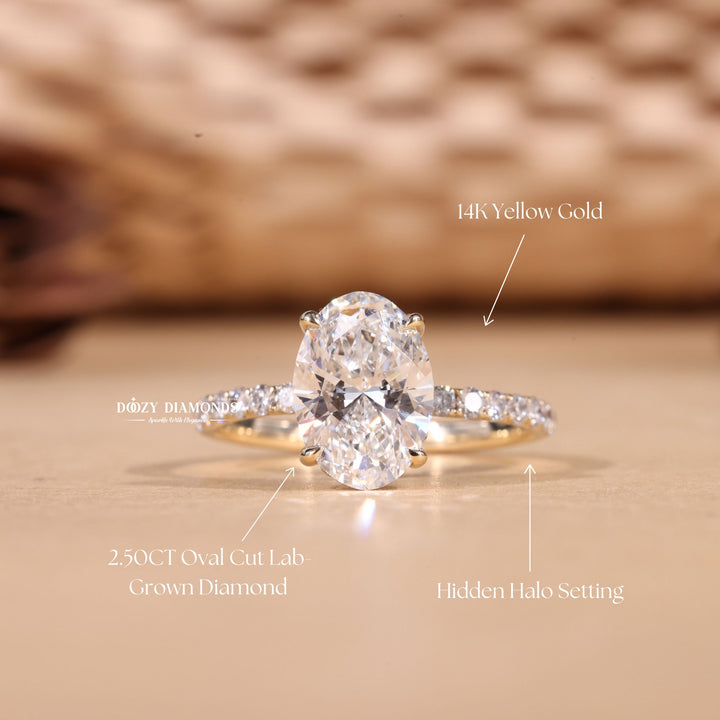 2.50CT-3.50CT Oval Cut E/VS2 Lab Grown Hidden Halo Diamond Engagement Ring