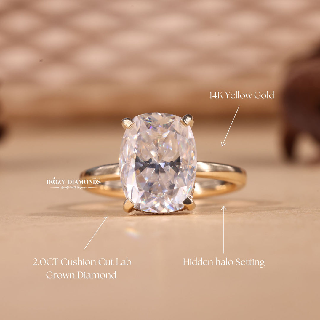 2.0CT-3.0CT Elongated Cushion Cut E/VS1 Lab Grown Diamond Hidden Halo Engagement Ring