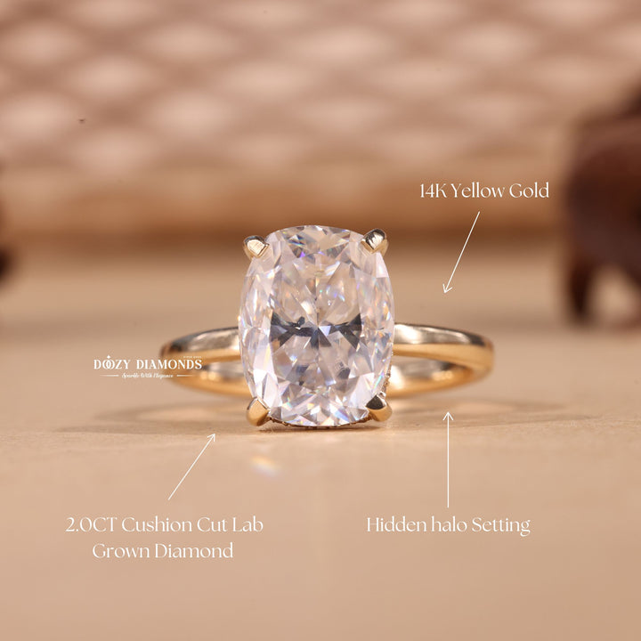 2.0CT-3.0CT Elongated Cushion Cut E/VS1 Lab Grown Diamond Hidden Halo Engagement Ring