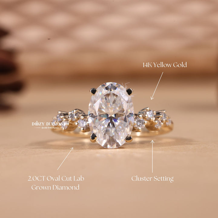 2.0CT-3.0CT Oval Cut E/VS1 Lab Grown Diamond Zig Zag Pave Engagement Ring