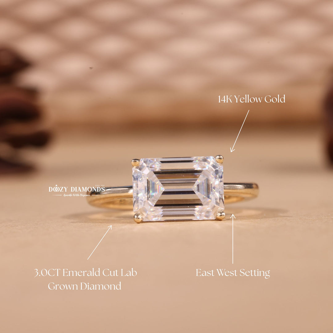 3.0CT-4.0CT East West Emerald Cut F/VS2 Lab Grown Diamond Engagement Ring