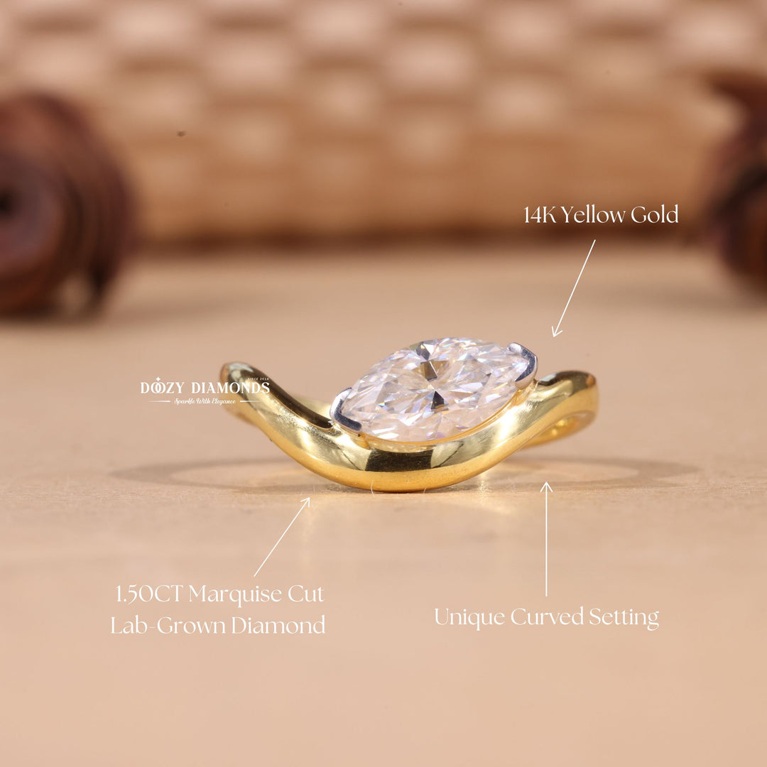 1.50CT-2.50CT Marquise Cut F/VS1 Lab Grown Diamond Wave Engagement Ring