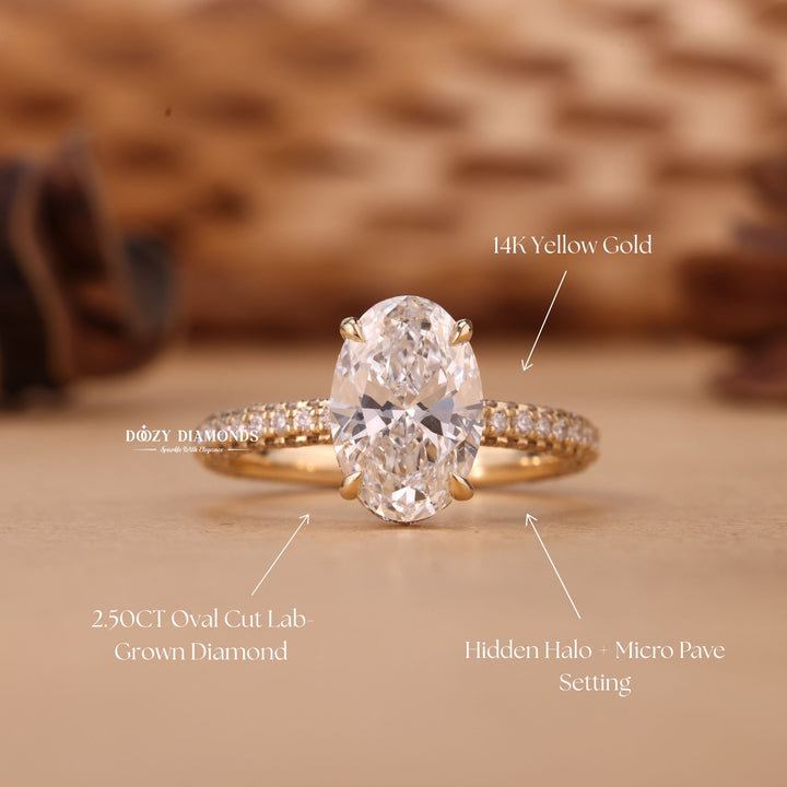 2.50CT-3.50CT Oval Cut F/VS1 Lab Grown Hidden Halo Diamond Engagement Ring
