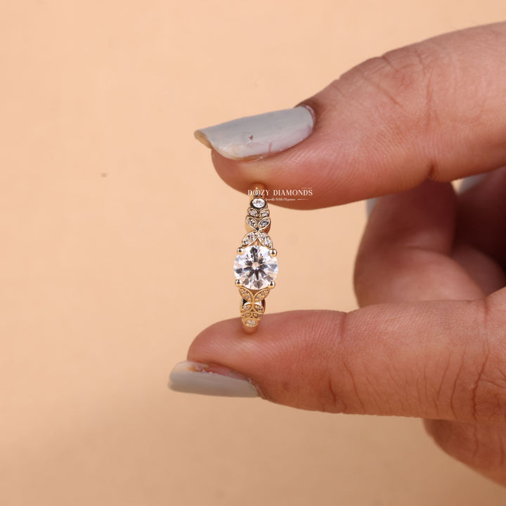 1.0CT-2.0CT Round E/VS2 Lab Grown Vintage Pave Diamond Engagement Ring
