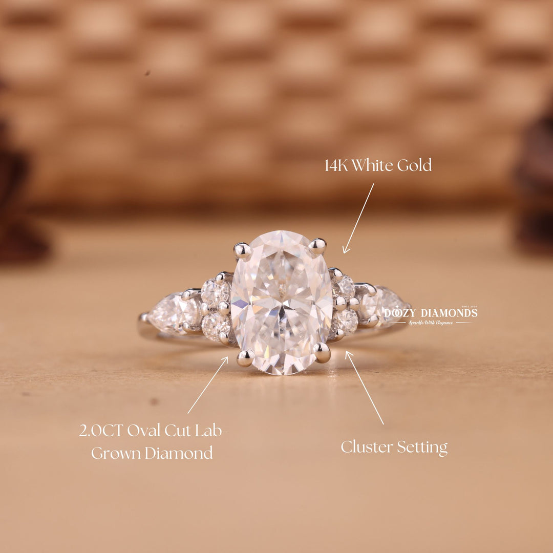 1.50CT-2.50CT Oval Cut E/VS1 Lab Grown Diamond Cluster Engagement Ring