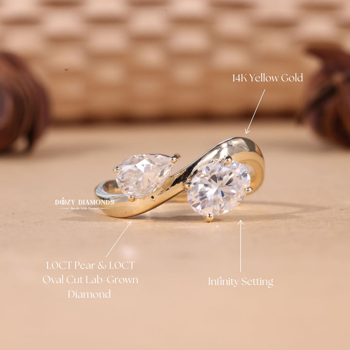 Pear & Oval Cut Lab Grown Toi et Moi Diamond E/VS1 Engagement Ring