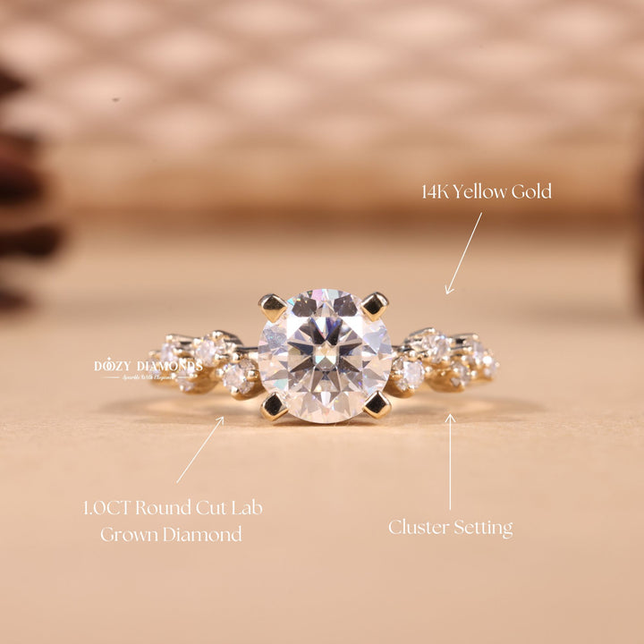 1.0CT-2.0CT Round Cut F/VS2 Lab Grown Diamond Cluster Engagement Ring