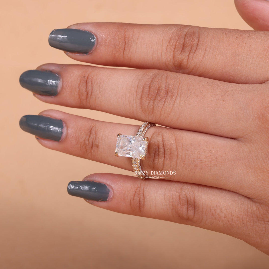 3.0CT-4.0CT Radiant E/VS2 Lab Grown Diamond Micro Pave Engagement Ring