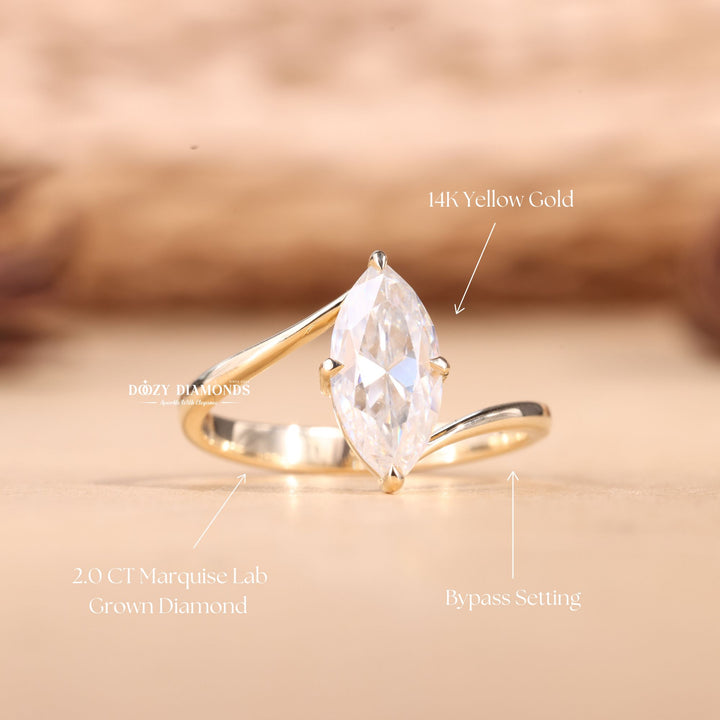 2.0CT-3.0CT Marquise Cut E/VS1 Lab Grown Diamond Bypass Engagement Ring