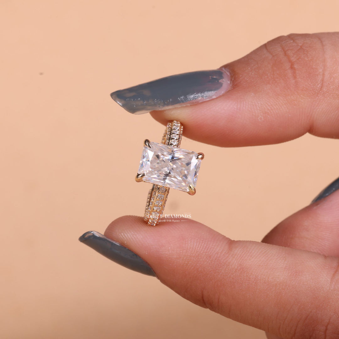 3.0CT-4.0CT Radiant E/VS2 Lab Grown Diamond Micro Pave Engagement Ring