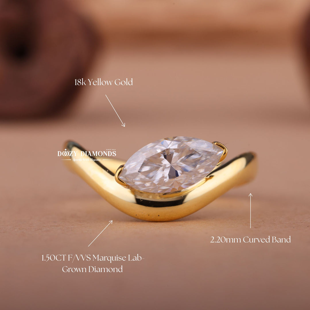 1.50CT-2.50CT Marquise F/VS1 Lab Grown Diamond Unique Wave Engagement Ring