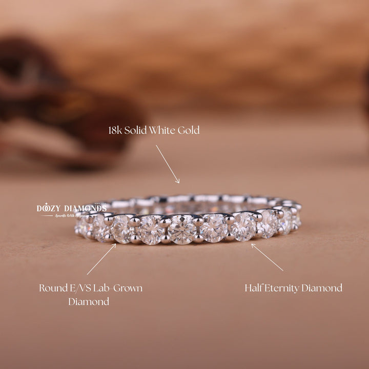 Round EF/VVS Lab Grown Diamond Shared Prongs Full Eternity Wedding Band