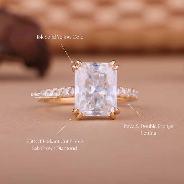 2.50CT-3.50CT Radiant E/VS2 Lab Created Diamond Hidden Halo Engagement Ring