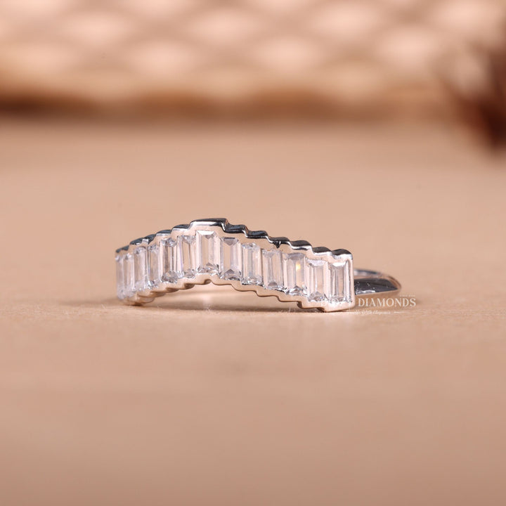 Baguette Cut Lab Grown Diamond EF/VVS Curved Wedding Band for Women