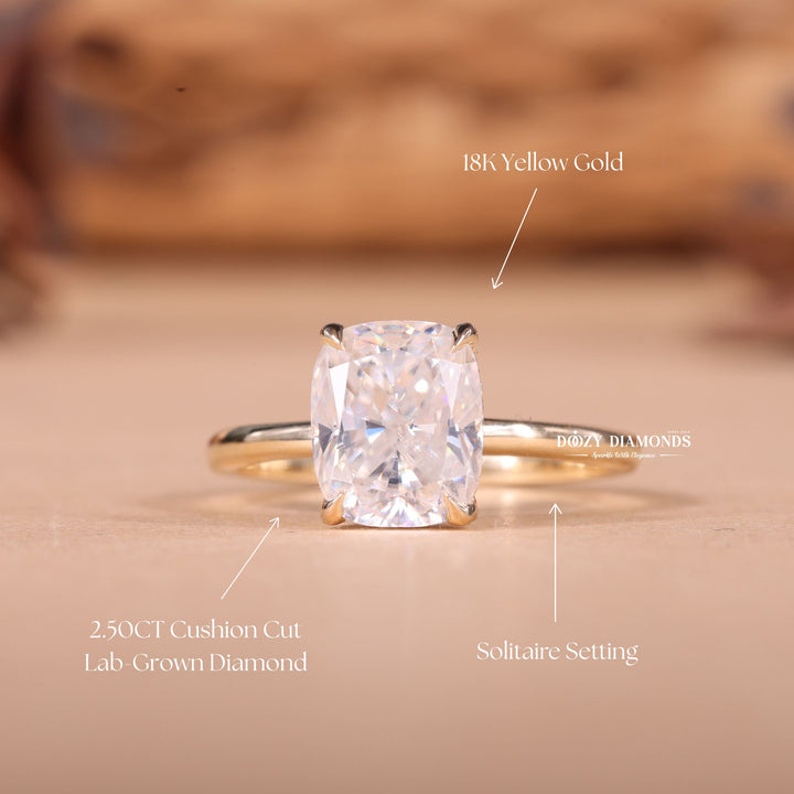 1.50CT-2.50CT Cushion F/VS2 Lab Grown Diamond Hidden Halo Engagement Ring