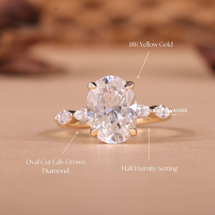 2.50CT-3.50CT Oval F/VS2 Lab Grown Diamond Pave Engagement Ring