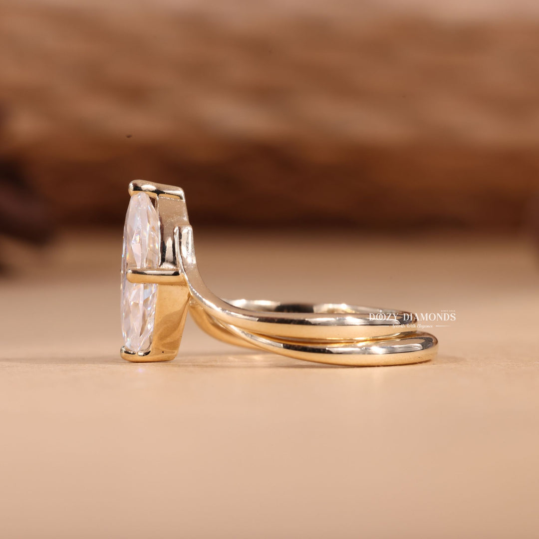 2.0CT Marquise Cut EF-VS2 Lab Grown Eve Diamond Ring with Gold Plain Band