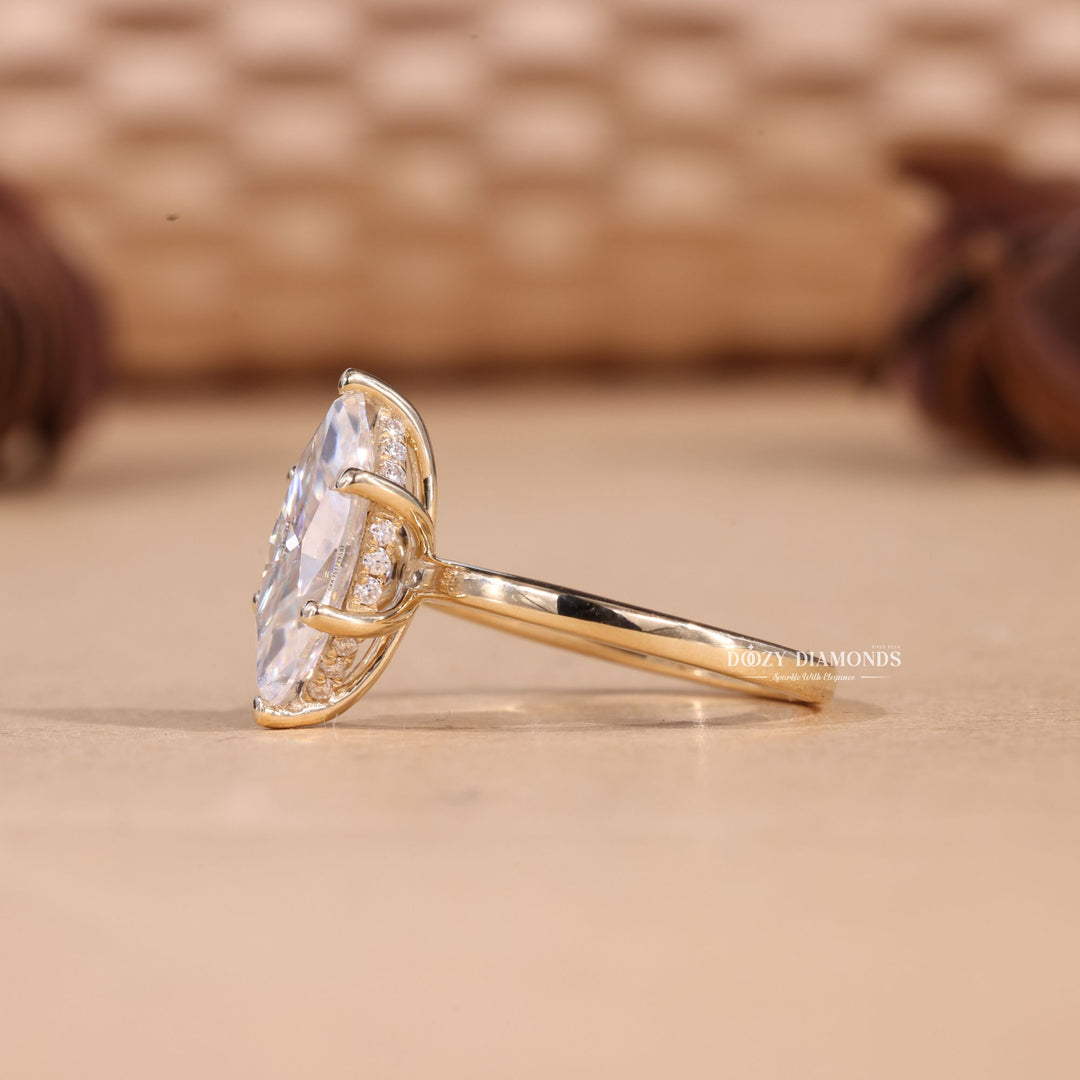 2.0CT-3.0CT Marquise Cut F/VS2 Lab Grown Diamond Hidden Halo Engagement Ring