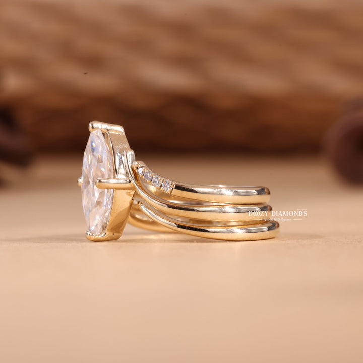 2.0CT Marquise Cut EF-VS2 Lab Grown Eve Diamond Ring with Curved Wedding Band or Plain Band