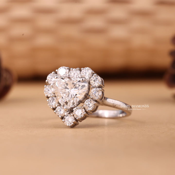 1.0CT-2.0CT Heart Cut E/VS1 Lab Grown Diamond Halo Engagement Ring
