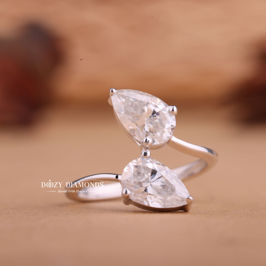 1.0CT Pear Cut Lab Grown E/VS2 Diamond Two Stone Open Engagement Ring