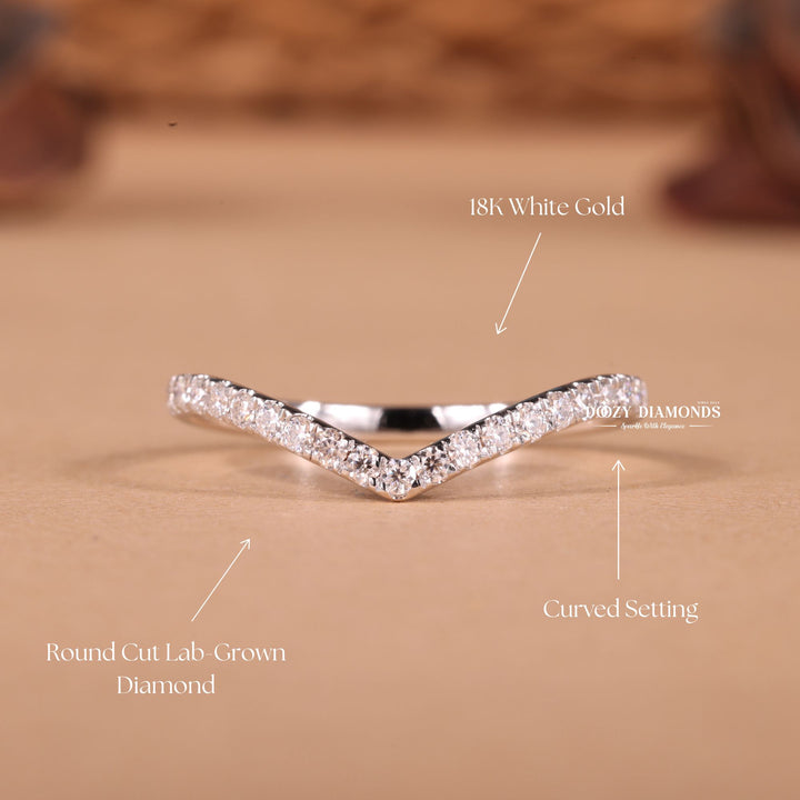 Round Lab Grown Diamond EF/VVS Curved Wedding Band in 14K White Gold