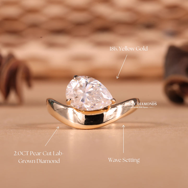 2.0CT-3.0CT East West Pear E/VS1 Lab Grown Diamond Unique Wave Engagement Ring