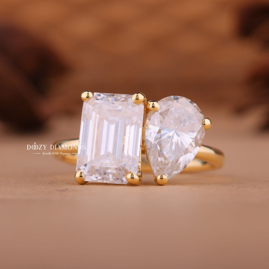 Emerald & Pear Cut Lab Grown Toi et Moi Diamond Engagement Ring