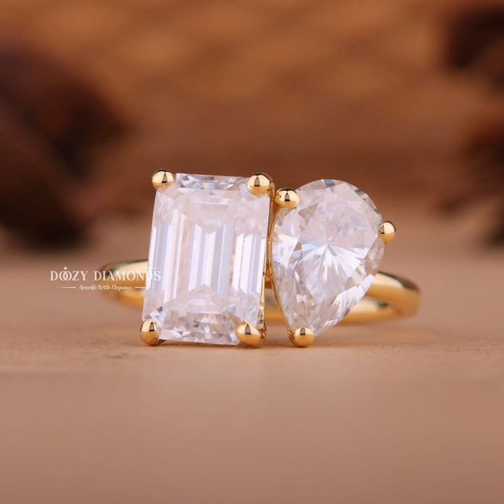 Emerald & Pear Cut Lab Grown Toi et Moi Diamond Engagement Ring
