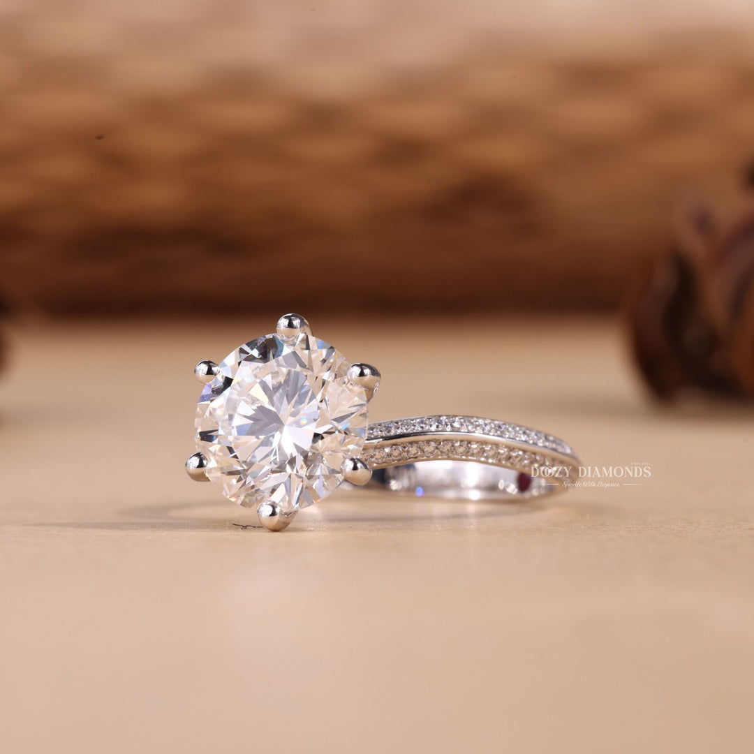 1.50CT-2.50CT Round Cut F/VS2 Lab Grown Diamond Micro Pave Engagement Ring