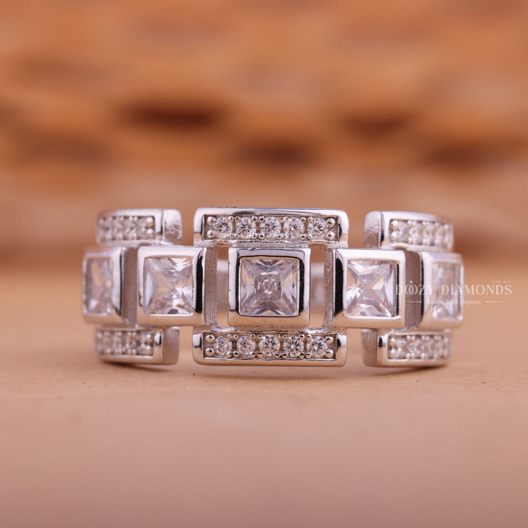 Princess & Round Diamond CVD EF/VVS Unique Brick Wedding Band