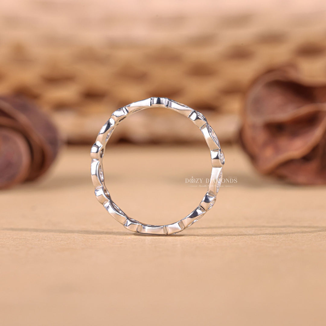 Round & Marquise Cut Lab Grown Diamond EF/VVS Bezel Set Wedding Band