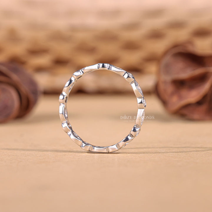 Round & Marquise Cut Lab Grown Diamond EF/VVS Bezel Set Wedding Band