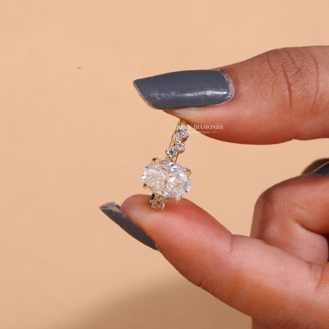2.0CT-3.0CT Oval Cut E/VS1 Lab Grown Diamond Zig Zag Pave Engagement Ring