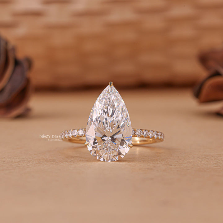 3.50CT - 4.50CT Pear Cut E/VS2 Lab Grown Diamond Hidden Halo Engagement Ring - Doozy Diamonds