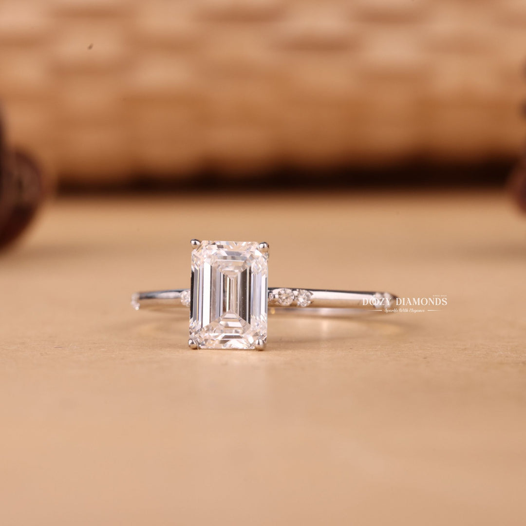 1.50CT-2.50CT Emerald Cut E/VS1 Lab Grown Diamond Pave Engagement Ring