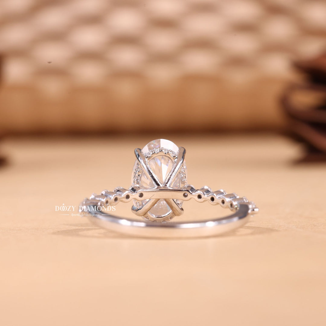3.0CT-4.0CT Oval F/VS1 Lab Grown Diamond Hidden Halo & Pave Engagement Ring