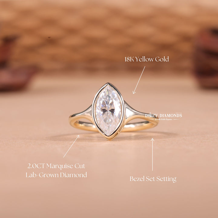 1.50CT-2.50CT Bezel Set Marquise F/VS2 Lab Grown Diamond Engagement Ring