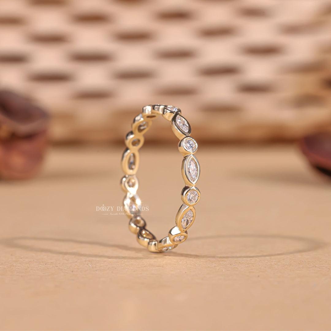 Round & Marquise Cut Lab Grown Diamond EF/VVS Bezel Set Wedding Band