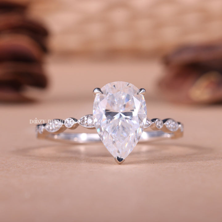 2.50CT-3.50CT Pear E/VS1 Lab Created Diamond Vintage Pave Engagement Ring