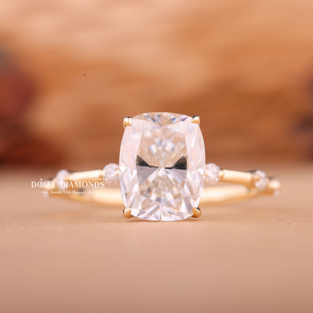 2.0CT-3.0CT Cushion E/VS2 Lab Grown Diamond Distance Pave Engagement Ring