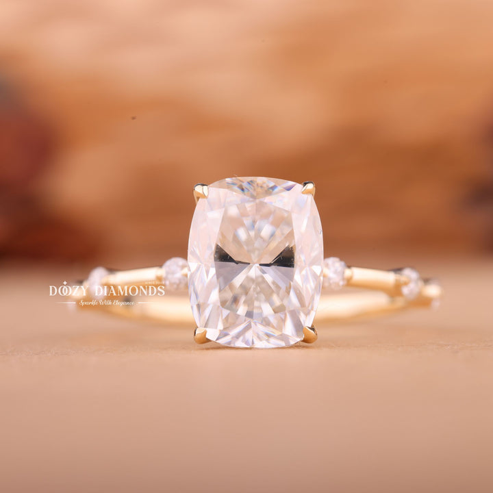 2.0CT-3.0CT Cushion E/VS2 Lab Grown Diamond Distance Pave Engagement Ring