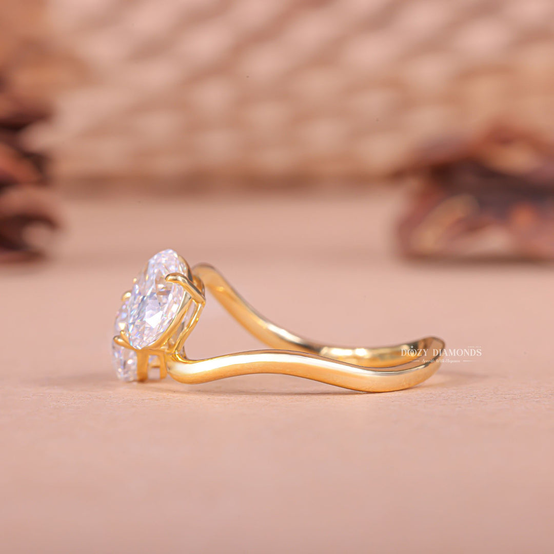 Elongated Oval & Cushion Cut Lab Grown E/VS2 Two Stone Engagement Ring