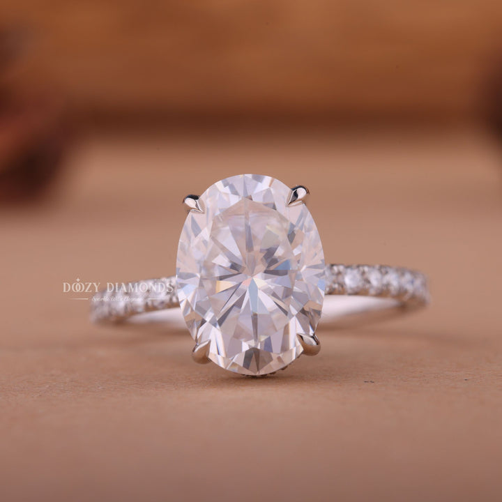 2.50CT-3.50CT Oval F/VS1 Lab Created Diamond Hidden Halo Engagement Ring