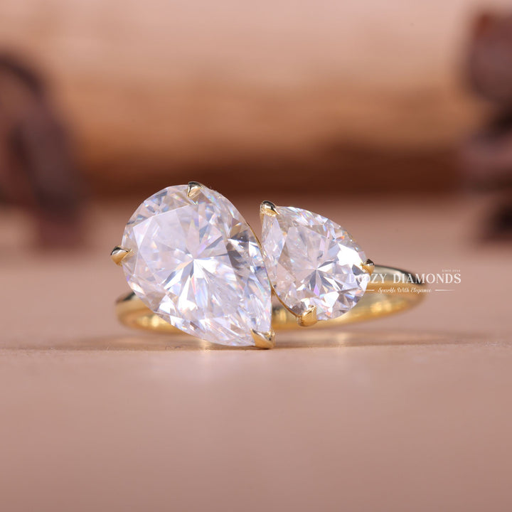 Pear Cut Lab Grown E/VS1 Diamond Two Stone Engagement Ring