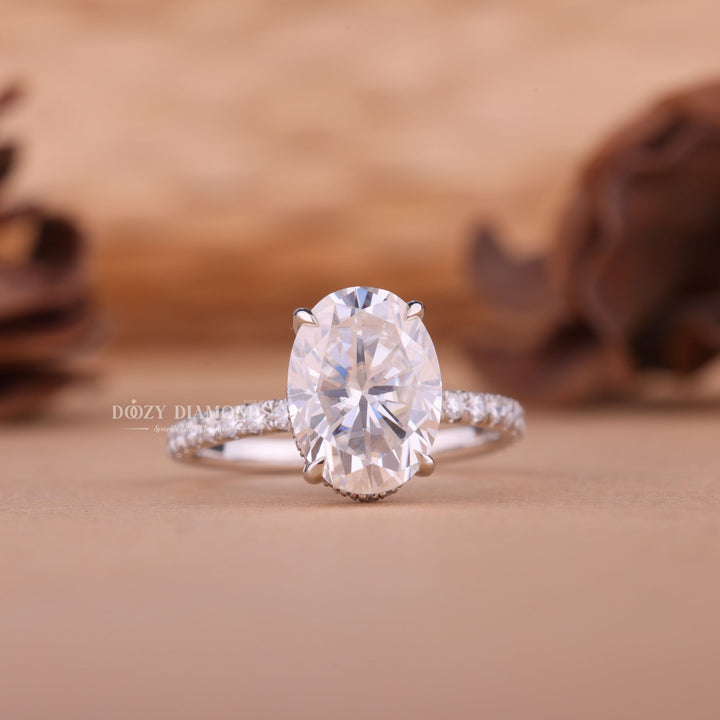 2.50CT-3.50CT Oval F/VS1 Lab Created Hidden Halo Diamond Engagement Ring