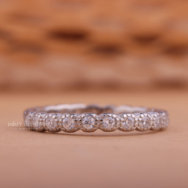 Round Diamond CVD EF/VVS Full Eternity Milgrain Wedding Band